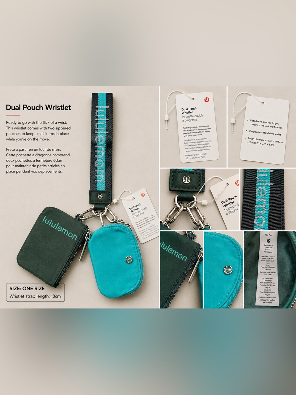 lululemon Dual Pouch Wristlet - Teal & Forest Green